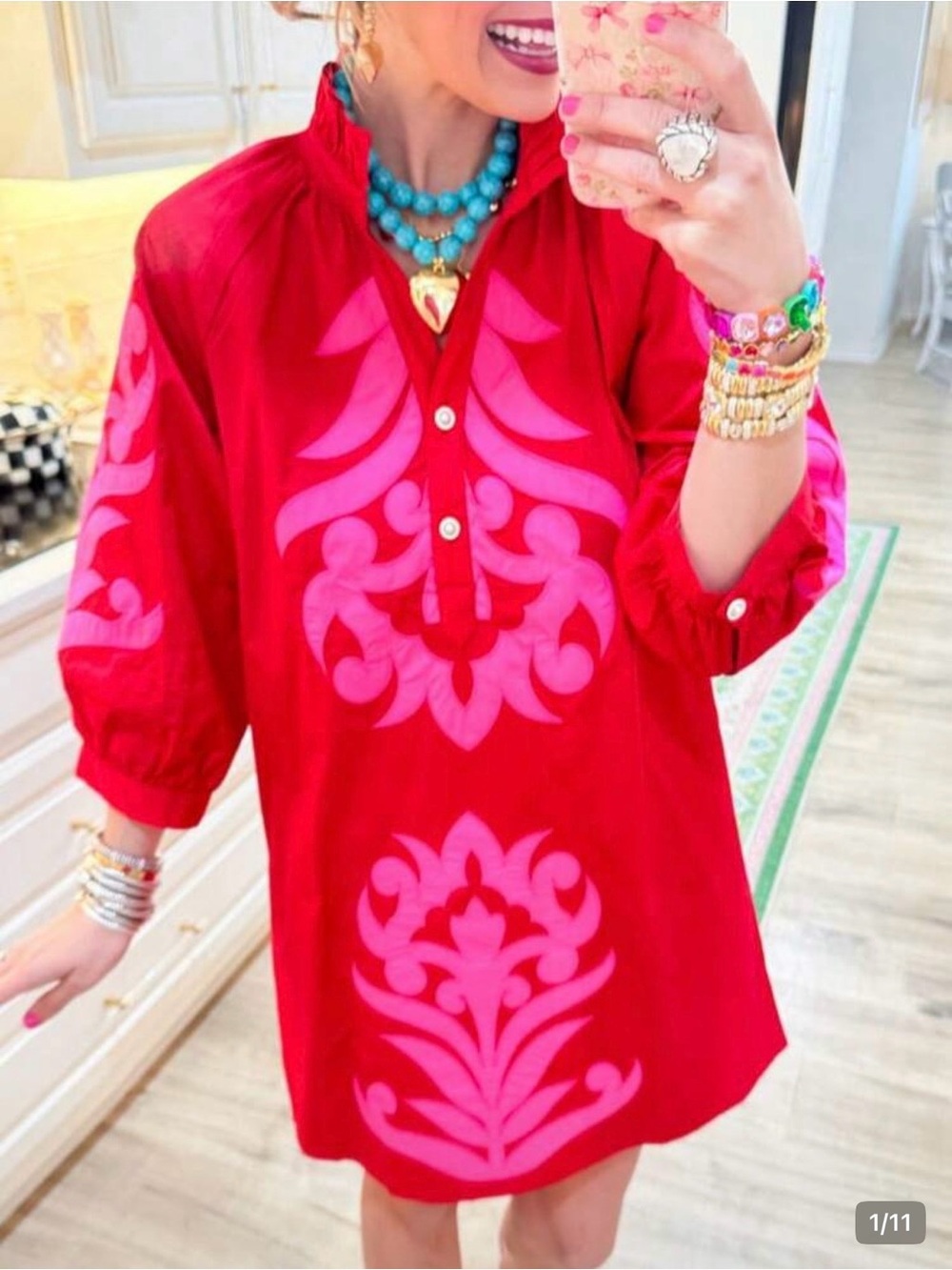 Bold Red & Pink Embroidered Women’s Dress